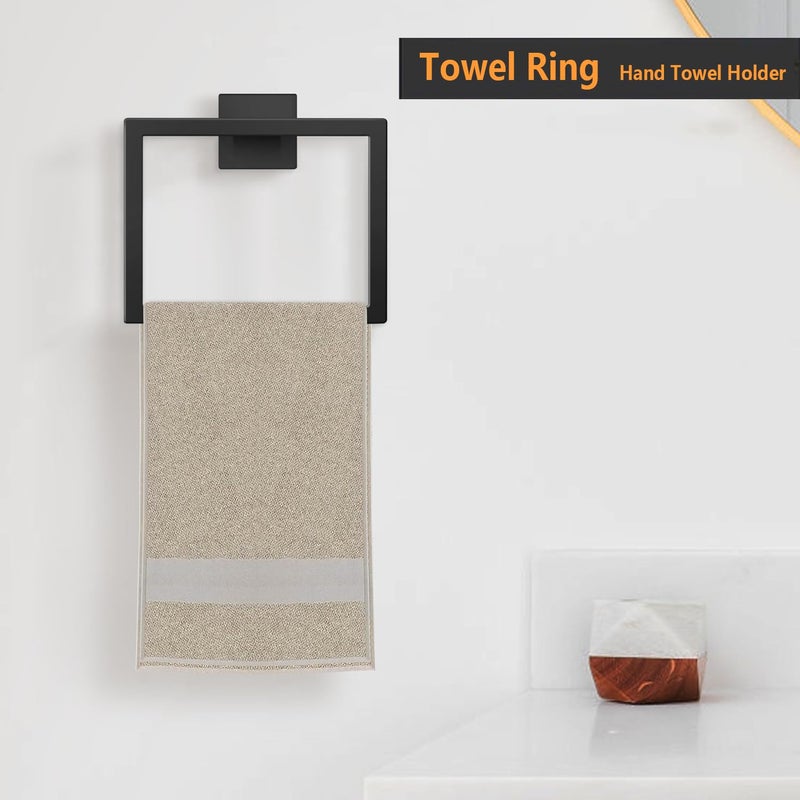 JOPOFI Towel Ring - Thicken SUS 304 Stainless Steel Towel Holder for Bathroom  Square Modern Design Hand Towel Holder  Contemporary Hand Towel Bar - Matte Black - Image 2